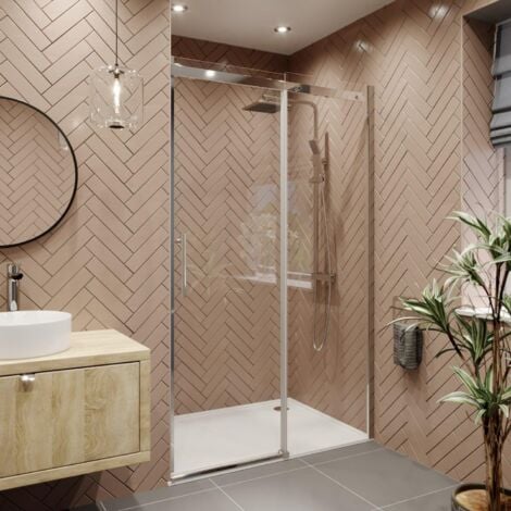 1400 x 800mm Sliding Shower Enclosure Door 8mm Glass Screen Frameless Tray Waste