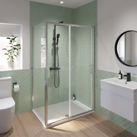 1400 x 900mm Sliding Shower Door & Side Panel Enclosure 6mm Glass Screen Framed