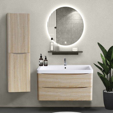main image of "1400mm Left Hand Light Oak Effect Tall Cupboard Storage Cabinet Bathroom Furniture"