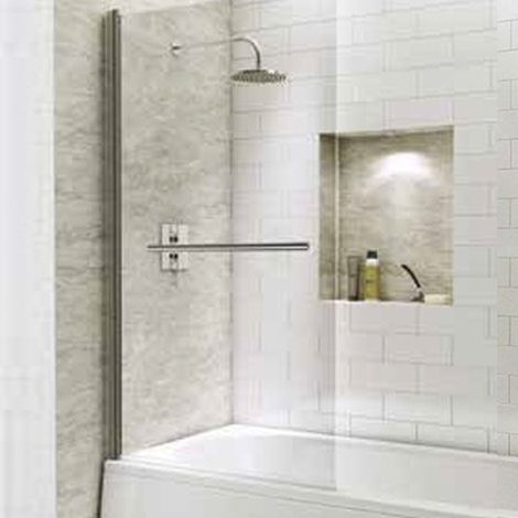 SYNERGY 1400mm Straight Bath Screen with Square Corner & Towel Rail - Kaso 6 by Voda Design (6mm Thick)