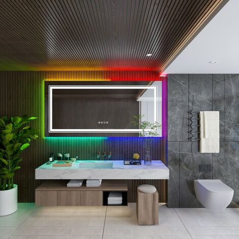 1400x700mm Large Illuminated Led Bathroom Mirror with Demister Pad Rectangle RGB Backlit Touch Sensor Switch
