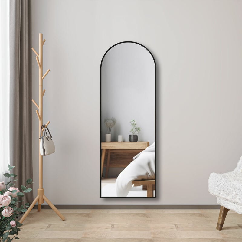 Biubiubath Miroir sur Pied au sol 150x50cm,à suspendre ou àposer,arqué,cadre noir