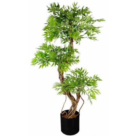 140cm Leaf Realistic Artificial Japanese Fruticosa Ficus Tree, Green Black