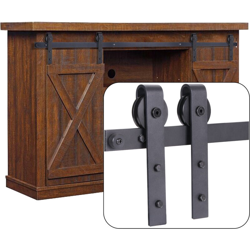 Axhup - 140cm Quincaillerie Kit de Rail pour Porte Coulissante Poulie de Rail Suspendue Système de Porte Double Armoire