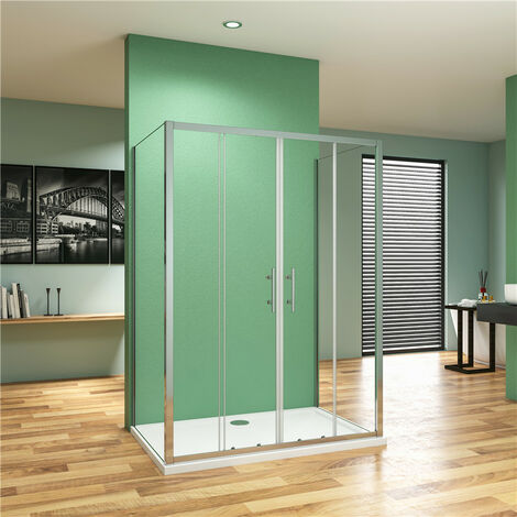 140cm Schiebetür mit 90x90cm Seitenwand H.190cm 5mm ESG Glas U-Form Duschkabine Duschabtrennung U-kabinen