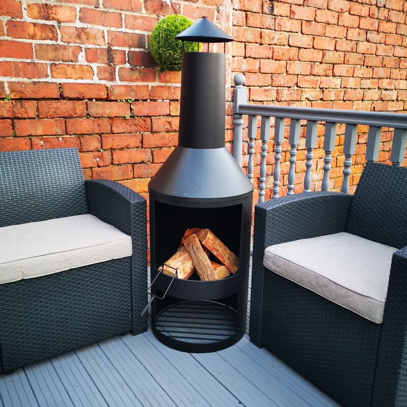 Kingfisher - 140cm Tall Outdoor Garden Patio Chiminea / Log Burner / Fire Pit with Log Store