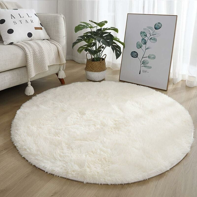 Freosen - 120cm Tapis Rond Chambre Tapis Salon Anti Slip Doux Moelleux Tapis Shaggy Tapis de Sol Grand pour Couloir Blanc