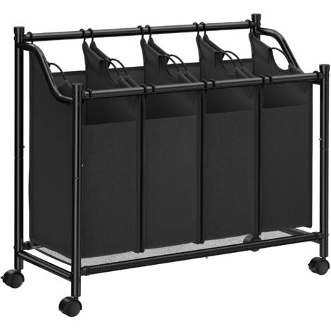 140L Laundry Sorter Cart with 4 Compartments Removable Bags Wheels Heavy Duty