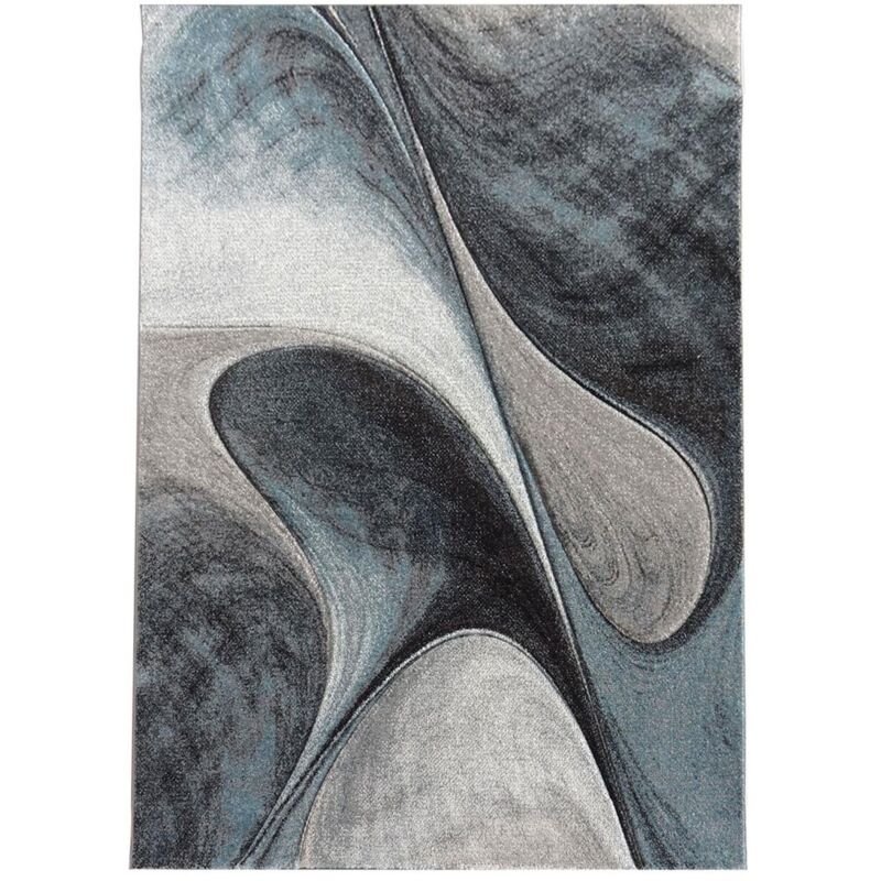 Tapis salon et chambre 60x110 bleu et gris rectangle tissé Motif rond garca