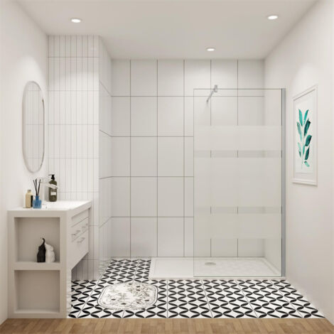 140x190cm Duschwand mit Milchstreifen 6mm ESG NANO Glas Trennwand Walk in Dusche Glastrennwand