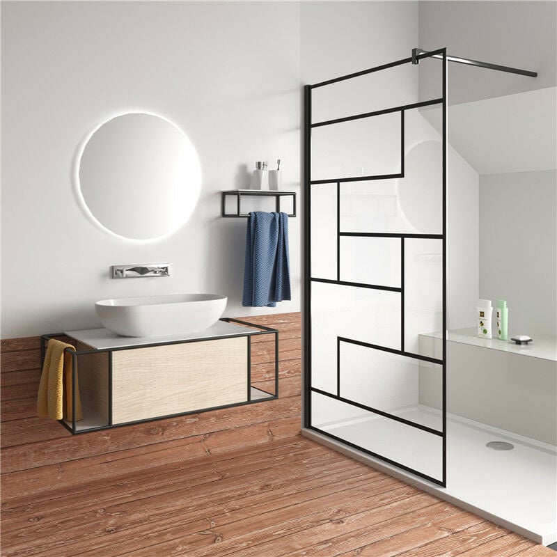 140x200cm esg walk in +90cm für 6-10mm Glas schwarz Stabilisierungsstange