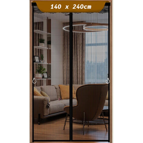 140x240cm Moustiquaire Magnétique Pour Porte, Rideau en Maille, Joint Magnétique de Haut en Bas avec Fermeture Automatique, Maintient l'air frais à l'intérieur- Noir