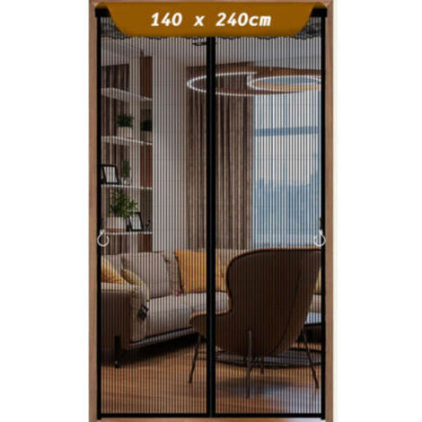 140x240cm Moustiquaire Magnétique Pour Porte, Rideau en Maille, Joint Magnétique de Haut en Bas avec Fermeture Automatique, Maintient l'air frais à l'intérieur- Noir