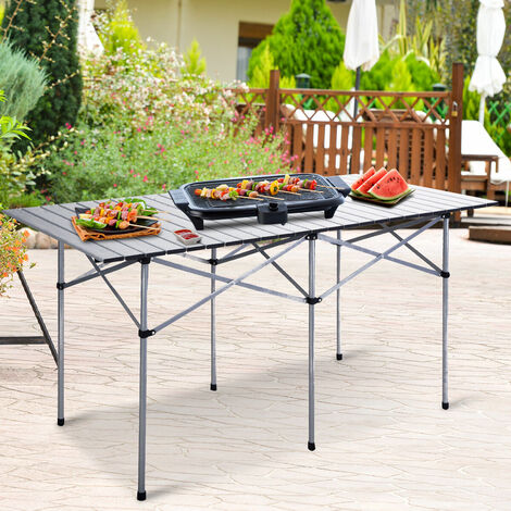main image of "140x70cm Aluminum Folding Portable Camping Table Roll Up Top Picnic Travel w Bag"