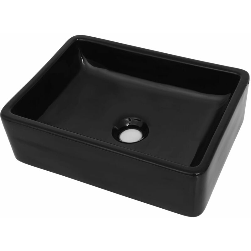 Basin Ceramic Rectangular Black 41x30x12 cm - Black - Vidaxl