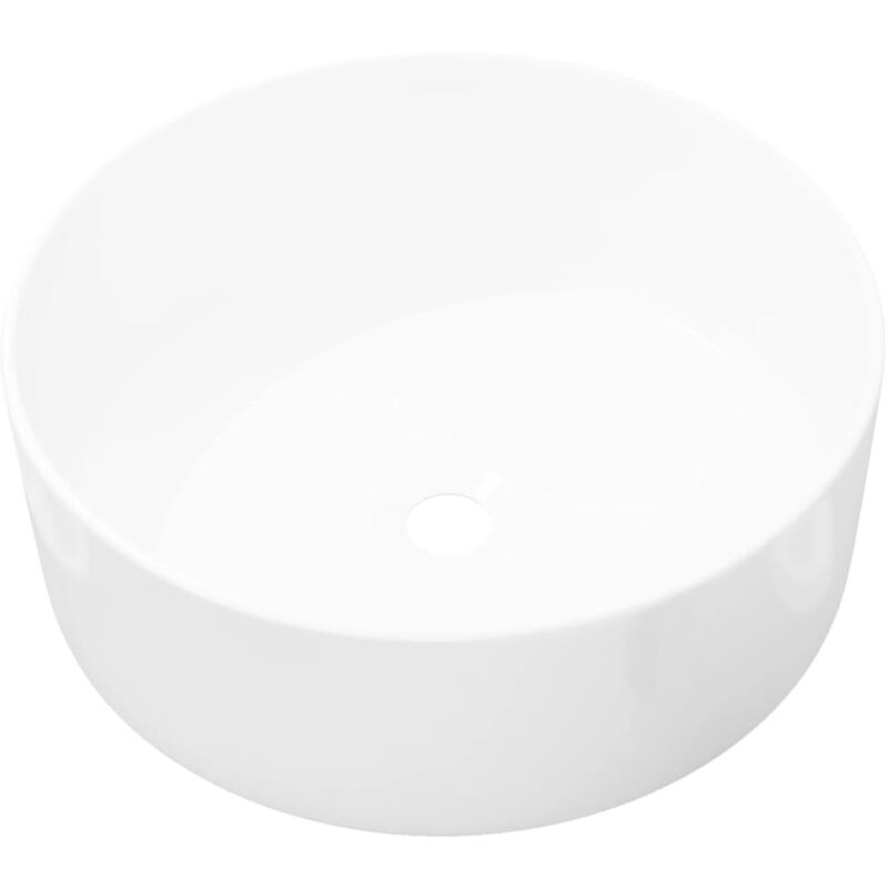 Basin Round Ceramic White 40x15 cm - White - Vidaxl