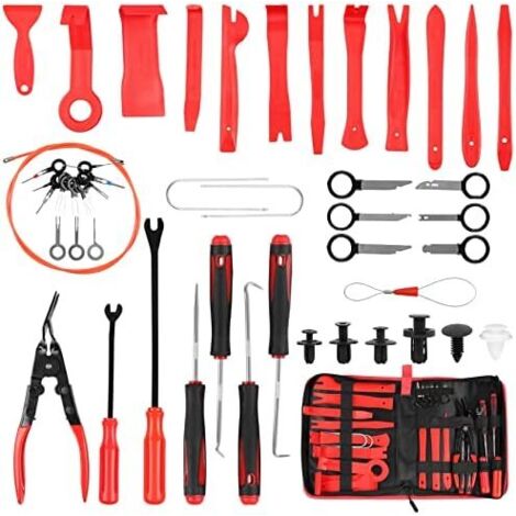 143PCS Outil Demontage Garniture Auto, Outils De DéMontage Garnitures Trousse ​pour Panneaux de Voiture Portes Tableaux Bord Radios（Rouge ） Rouge -