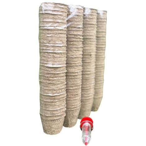 144 x 5cm Round Fibre Biodegradable Plant Pots & Handheld Seed Dispenser