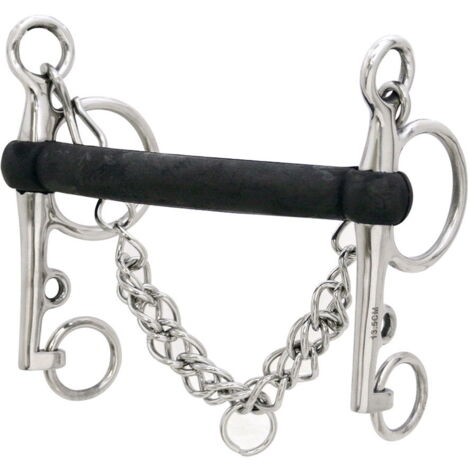 14,5 cm: Morso pelham in gomma rigida e acciaio inox con barbozzale 20 mm