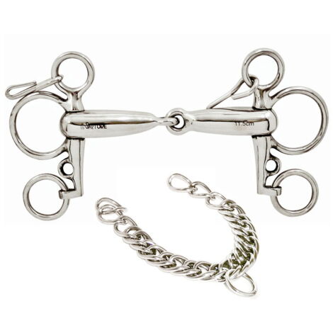 14,5 cm: Morso pelham snodato in acciaio inox vuoto 21 mm con barbozzale