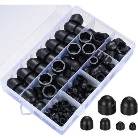 145 pezzi di copriviti, dadi a cupola in plastica, protezioni per dadi esagonali, copriviti neri per macchinari, mobili e veicoli - M4/M5/M6/M8/M10/M12 (Nero)