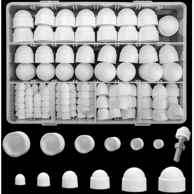 145 Pièces Cache Boulons Capuchon à Vis, Plastique Écrous Dôme, Ecrou Protection Hexagonal, Boulons Capuchon Écrou de Boulons Noir pour Machines