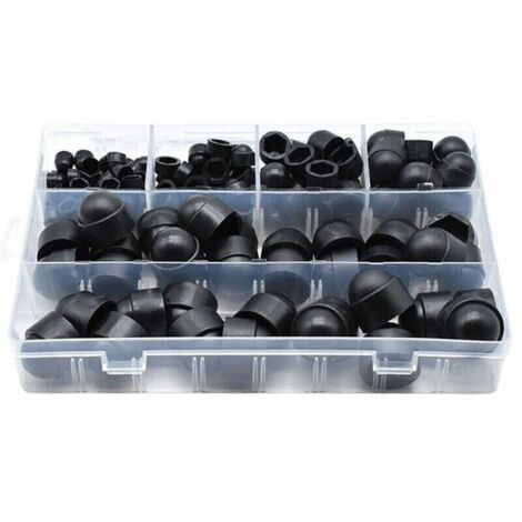 145 pièces PE couvre-boulons Kits d'assortiment d'écrous à capuchon à vis Insérer des capuchons de contre-écrou pour vis Boulons 6 tailles disponibles avec bote de rangement,Le noir