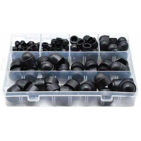 145 pièces PE couvre-boulons Kits d'assortiment d'écrous à capuchon à vis Insérer des capuchons de contre-écrou pour vis Boulons 6 tailles disponibles avec bote de rangement,Le noir