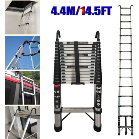 14.5FT Leitern Ladder mit 2-Haken Safety AntiRutsch Max Belastung 150KG EN131