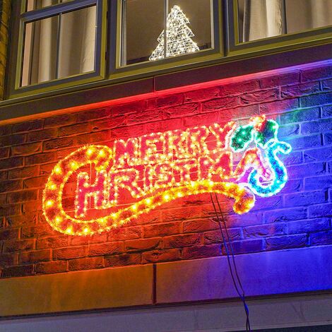 1.45m Outdoor Merry Christmas Silhouette Motif Sign Rope Light Tinsel Decoration