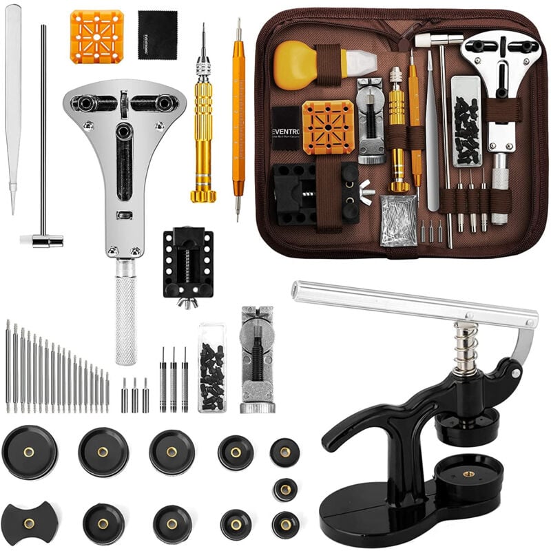 Cyslmuk - 149 Kit de réparation de montres + presse de boîtier, kit d'outils de barre à ressort professionnel, outils de montre pour fermer les