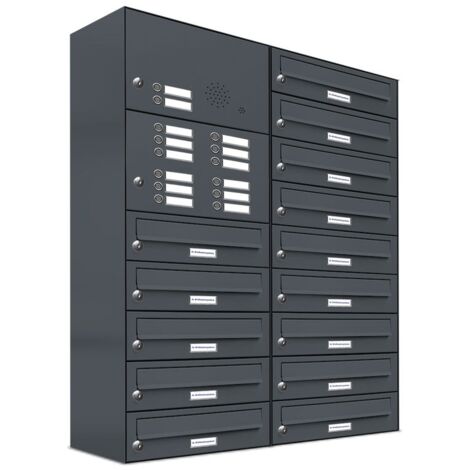 14er Briefkasten Anlage Aufputz - Wandmontage RAL 7016 Anthrazit Klingel