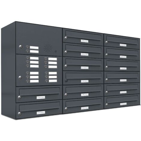 14er Briefkasten Anlage Aufputz - Wandmontage RAL 7016 Anthrazit Klingel