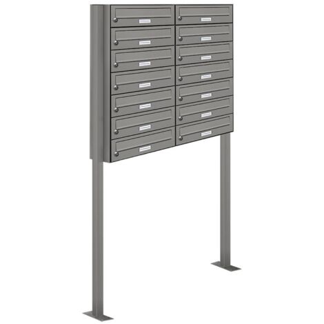 14er Premium Standbriefkasten Aluminiumgrau RAL 9007 freistehend Postkasten 2x7