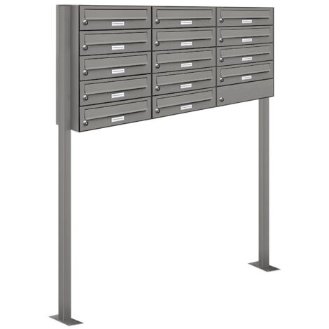 14er Premium Standbriefkasten Aluminiumgrau RAL 9007 freistehend Postkasten 3x5