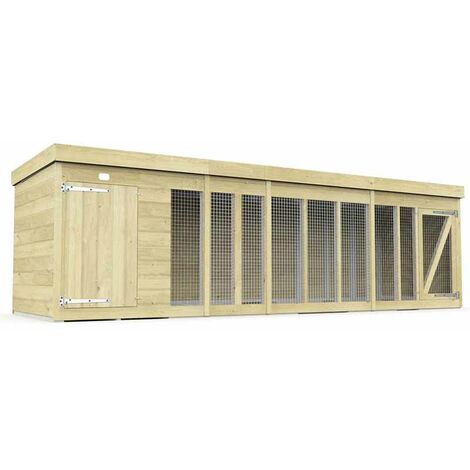 14ft x 4ft Dog Kennel and Run - Wood - L127 x W417 x H127 cm