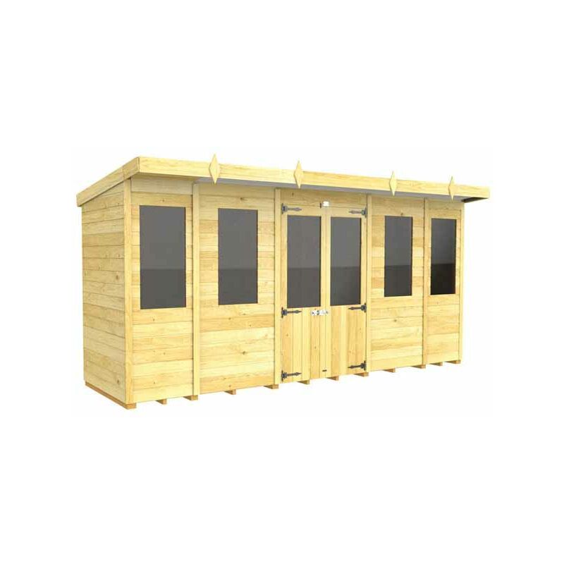 14ft x 4ft Pent Summer House - Wood - L 118 x W 417 x H 201 cm