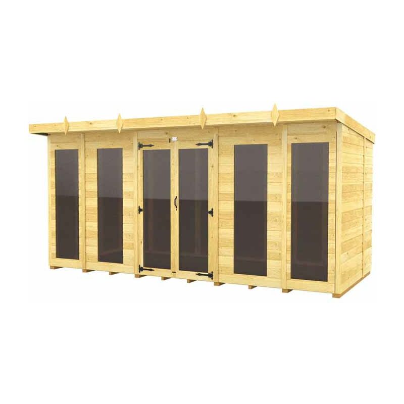 14ft x 5ft Pent Summer House (Full Height Window) - Wood - L 147 x W 417 x H 201 cm