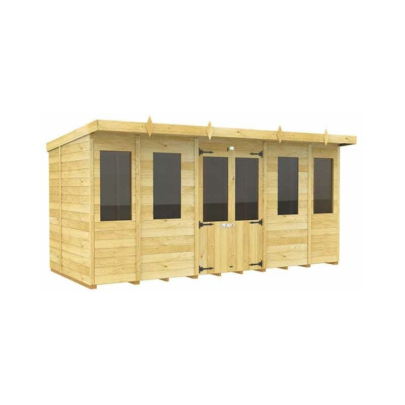 14ft x 5ft Pent Summer House - Wood - L 147 x W 417 x H 201 cm