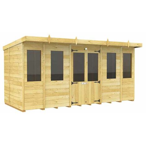 14ft x 5ft Pent Summer House - Wood - L147 x W417 x H201 cm