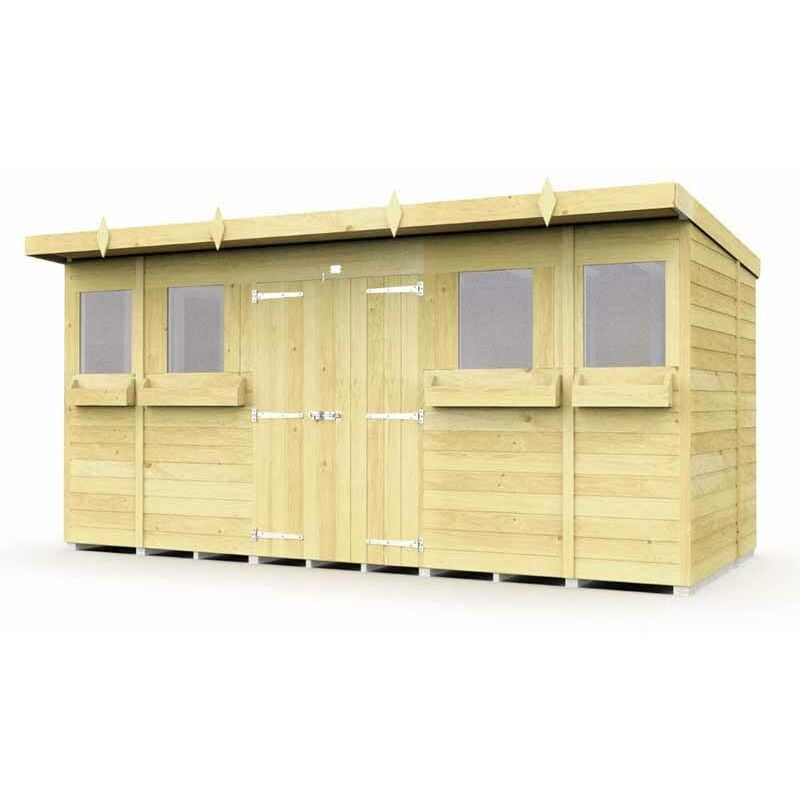 14 x 5 Feet Pent Summer Shed - Wood - L147 x W417 x H201 cm