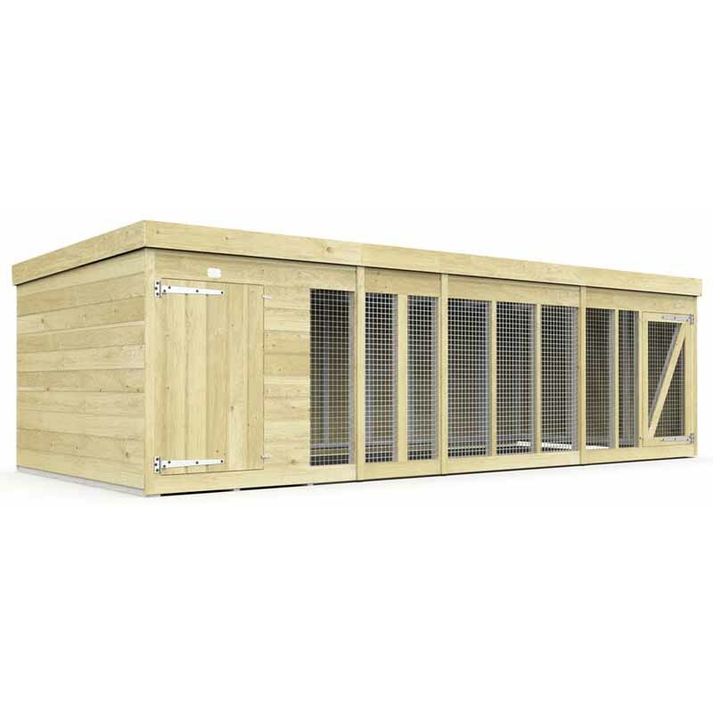 14ft x 6ft Dog Kennel and Run - Wood - L 185 x W 417 x H 127 cm