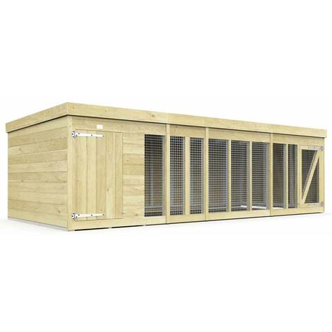 14ft x 6ft Dog Kennel and Run - Wood - L185 x W417 x H127 cm