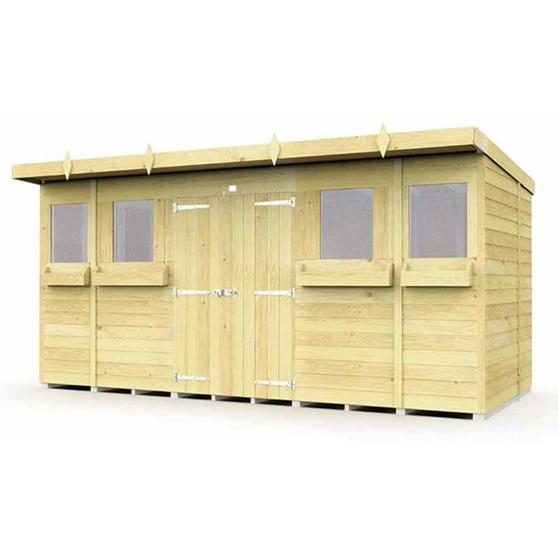 14 x 6 Feet Pent Summer Shed - Wood - L178 x W417 x H201 cm