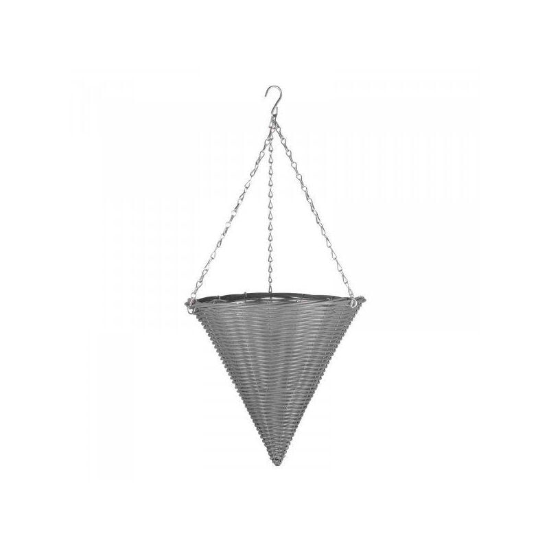 14in Slate Faux Rattan Hanging Cone Artificial Garden Hanging Baskets Floral Decorative Ornamental Outdoor Indoor Wall Mounted Bracket Chain Planter