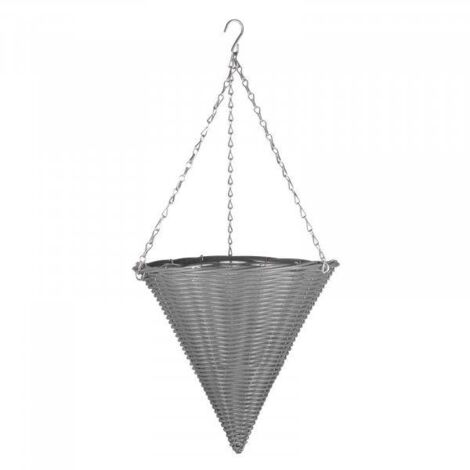14in Slate Faux Rattan Hanging Cone Artificial Garden Hanging Baskets Floral Decorative Ornamental Outdoor Indoor Wall Mounted Bracket Chain Planter Basket