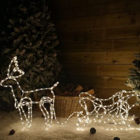1.4m LED Rope Light Reindeer with Sleigh Christmas Decoration in Warm  White