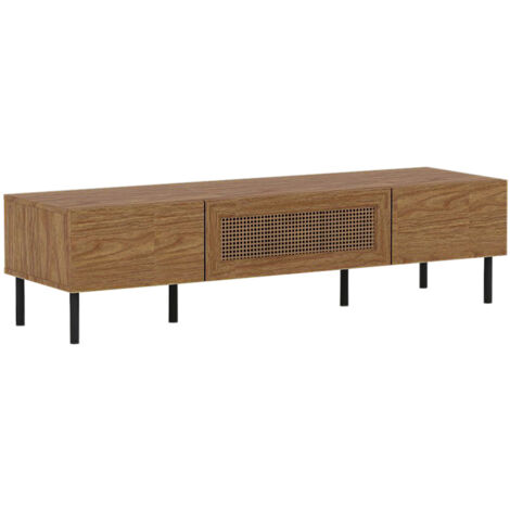 1.4m TV Cabinet - MFC/PVC Rattan - L40 x W140 x H36 cm - Mid Oak/Black