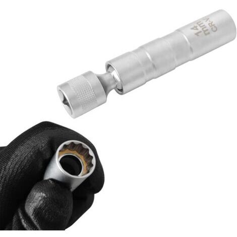 14mm Joint Universel Magnétique Clé à Bougie Allumage, Douille à Bougie Pivotante à Paroi Mince 12 Pans 3/8 Pouces CR-V