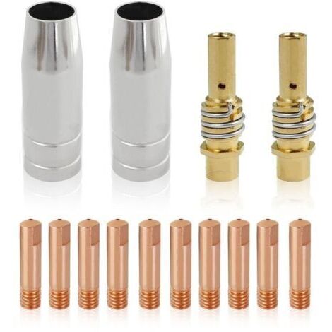 14Pcs 0,8mm Accessoires pour MIG MB15AK, Buse de Gaz de Contact de Torche de Soudure, Porte-embouts Difuseur, Embouts de Contact en Cuivre pour Consommables de Torche de Soudage MIG/MAG